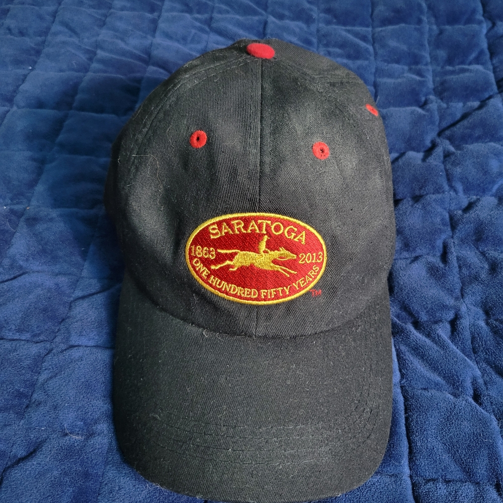 Saratoga Springs Racetrack 150 Anniversay Black Cap with Red and Yellow Patch